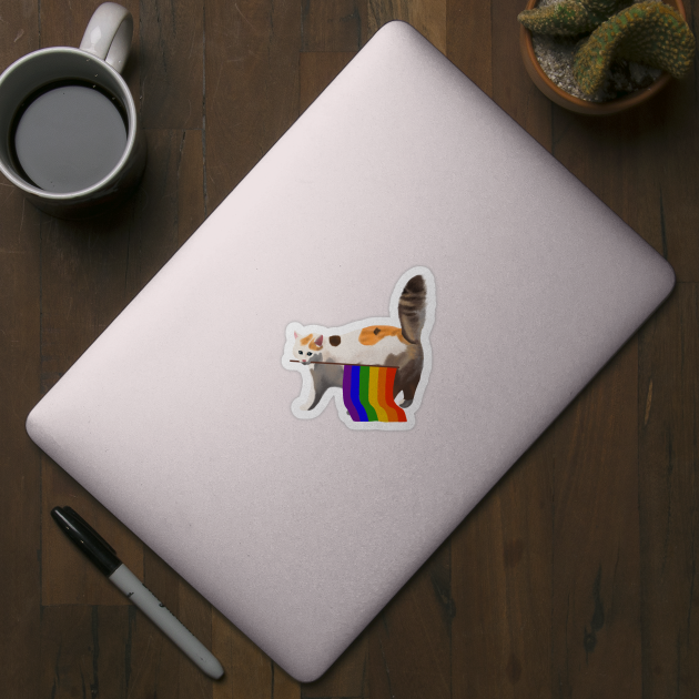 Rainbow Flag Gay Pride Cat LGBT Queer Community Support by fiatluxillust